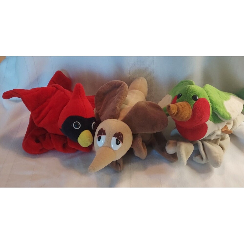 Plush Creations Inc. Green Hummingbird  Mosquito Cardinal Lot Hand Glove Puppet